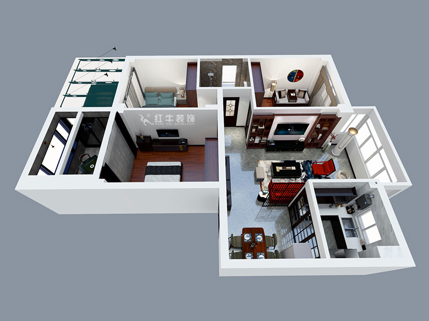 张智猿｜红山山庄8-204-100㎡-简中风格｜3室1厅1卫｜老房装修｜定制家￥153700｜全包15万｜00_04鸟瞰图